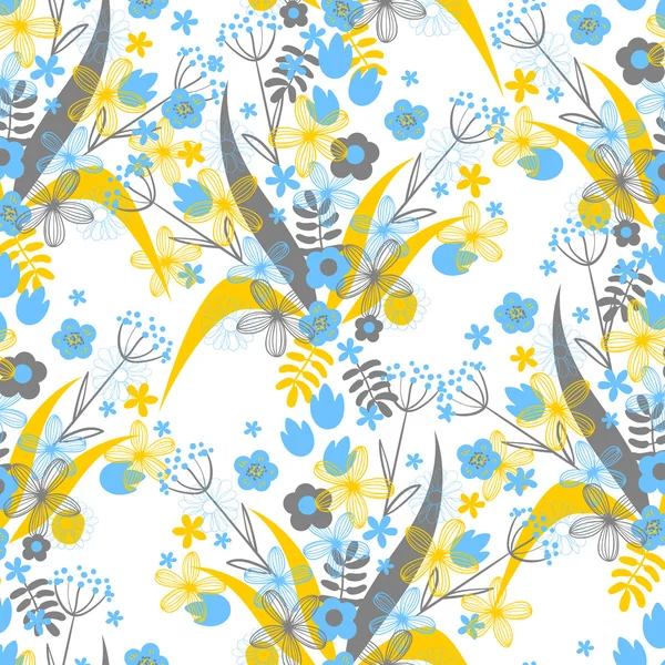 Nahtloses Frühlingsfloralmuster im Doodle-Stil mit Blumen — Stockvektor