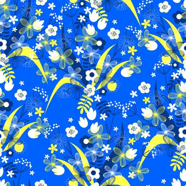 Padrão floral primavera sem costura no estilo doodle com flores — Vetor de Stock