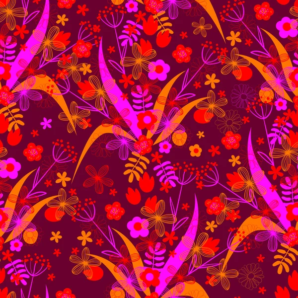 Motivo floreale primaverile senza cuciture in stile doodle con fiori — Vettoriale Stock