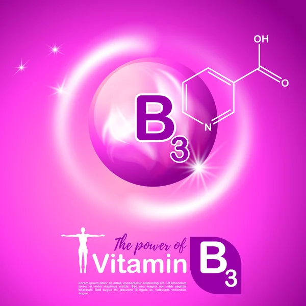 Voeding teken vector concept. De kracht van vitamine B3 — Stockvector