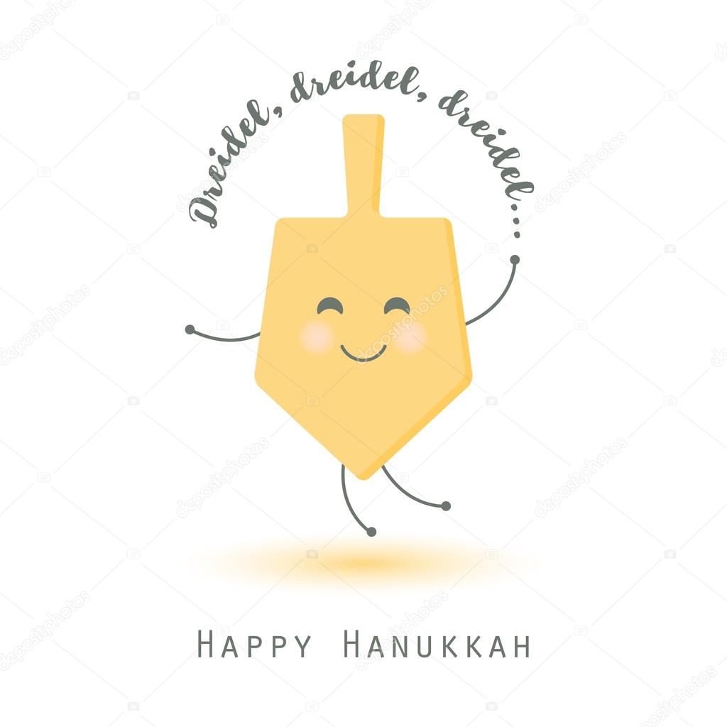 Cartoon funny wooden dreidel for Hanukkah Jewish holiday. Happy Hanukkah. Concept design. Vector illustration