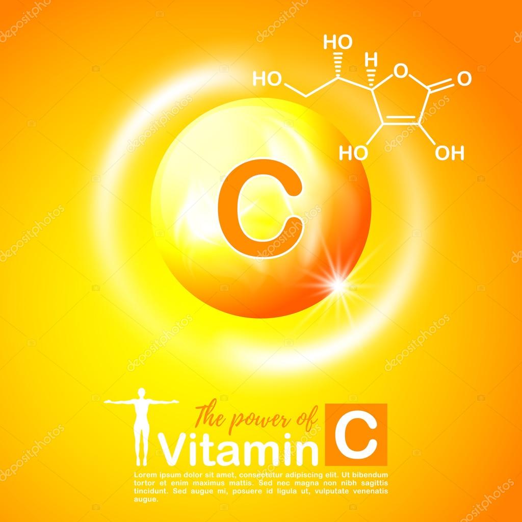 Nutrition sign vector concept. The power of vitamin C. Chemical formula