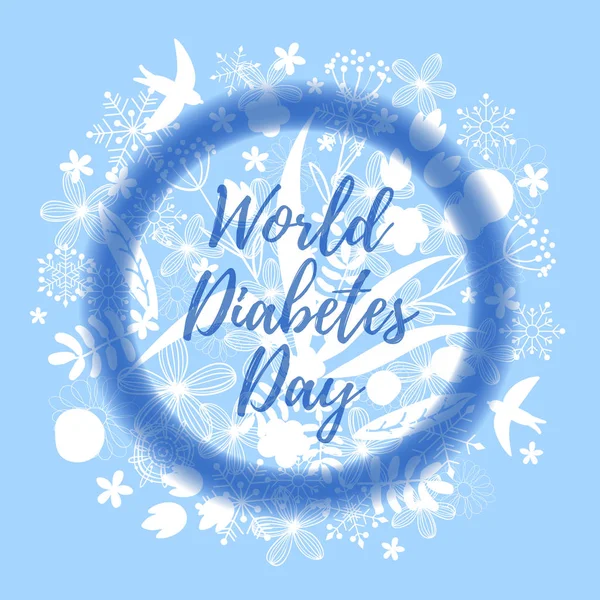 World Diabetes Day. Blue circle and floral background — Stock Vector