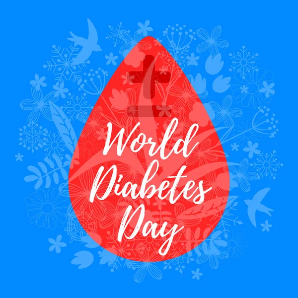 Всемирный день борьбы с диабетом. Капля крови и цветочный фон — стоковый вектор