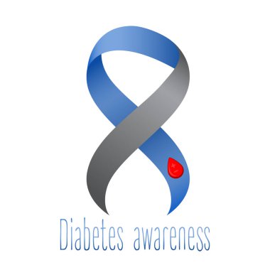 Gri şerit. Kan damlası. Mavi daire. Diyabet farkındalık