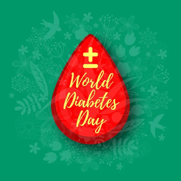 Giornata mondiale del diabete. Goccia di sangue e sfondo floreale — Vettoriale Stock