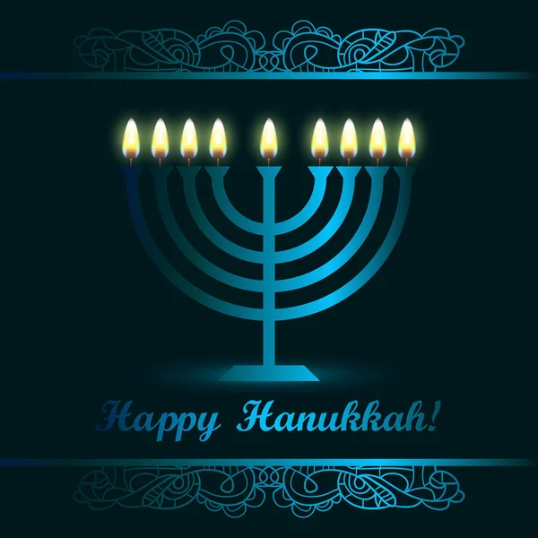 Hanukkah cartão de saudação com velas e menorah. Feliz Hanukkah. —  Vetores de Stock