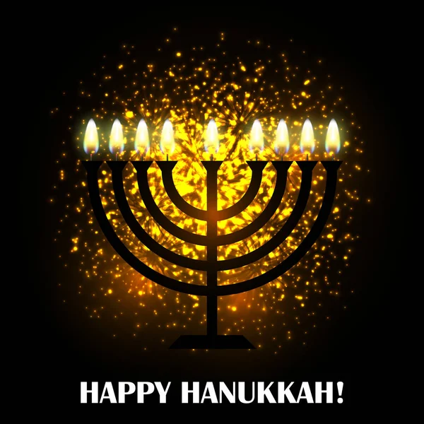 Tarjeta de felicitación Hanukkah con velas y menorah. Feliz Hanukkah. — Vector de stock