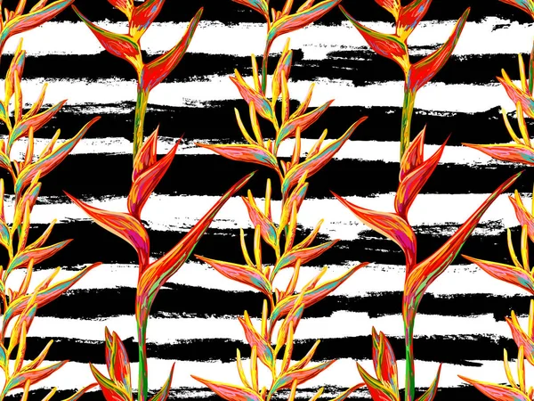 Бесшовный узор с цветами геликония — стоковый вектор