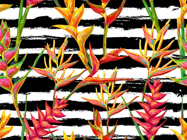 seamless pattern with flowers heliconia