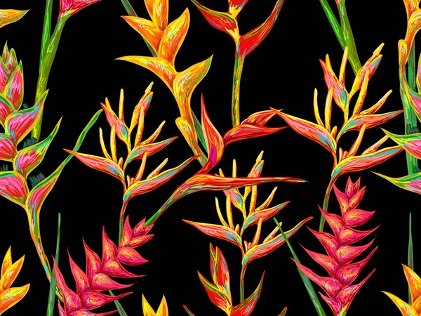 Pola mulus dengan bunga Heliconia - Stok Vektor