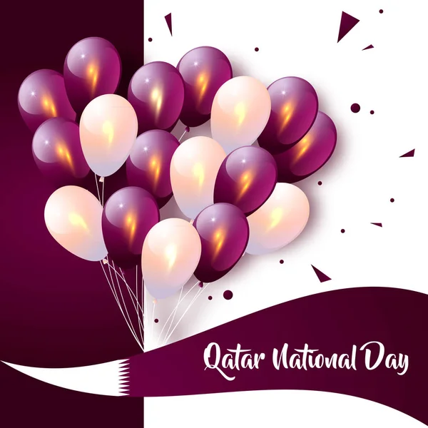Feliz Dia Nacional do Catar. Cartão de felicitações com balões e confetes. Projeto da cor da bandeira do Qatar. Dia Nacional do Catar fundo, cartaz ou banner — Vetor de Stock