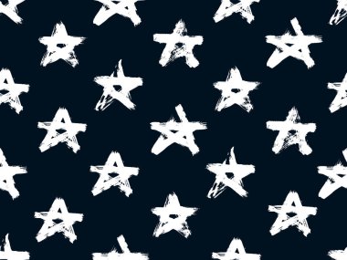Mürekkep ile Seamless yıldız modeli doodles. Anahat el çizilmiş kroki koyu arka plan üzerinde. Vektör çizim. Duvar kağıdı, desen dolgusu, web sayfası arka planı, yüzey dokuları, tekstil için mükemmel