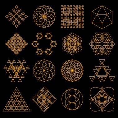 Geometrik dövme simgeler kümesi. Kutsal geometri dokuz simgeler kümesi. Doğrusal karakter gösterim amacıyla dövme siyah arka plan