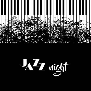 Caz gece afiş tasarımı. Jazz Cafe konsept. Soyut piyano klavye. Müzik yaratıcı davet. Müzik vektör çizim