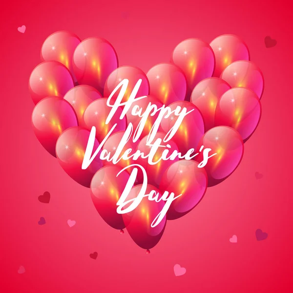 Boldog Valentin napot. Valósághű 3D-s szív lufi ünnepek repül egy csomó. Trendi Design elem Valentine's day. Vektoros illusztráció — Stock Vector