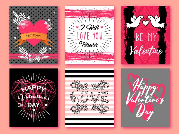 Feliz Dia dos Namorados. Conjunto de cartões românticos Valentim, convite, modelos de design de cartaz. Amor. —  Vetores de Stock