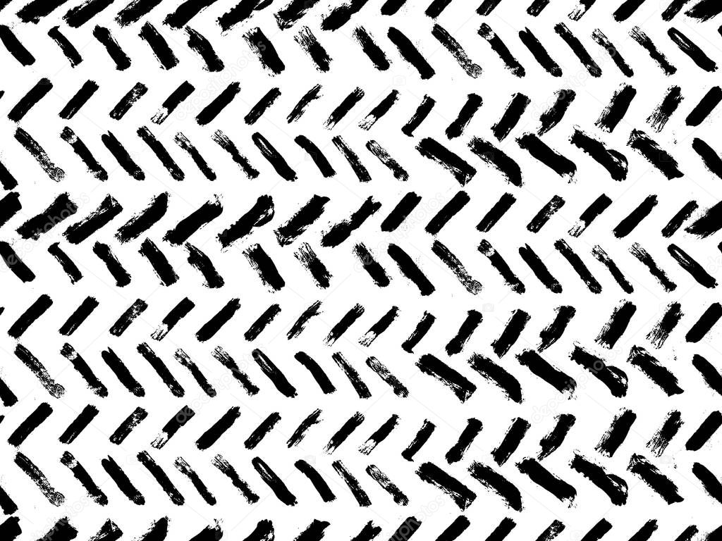 Grunge Vector Brush Strokes Striped Seamless Pattern. Vibrant geometric background. Hand drawn stripes pattern for print, textile design, fashion. Distress painted texture. Black and white