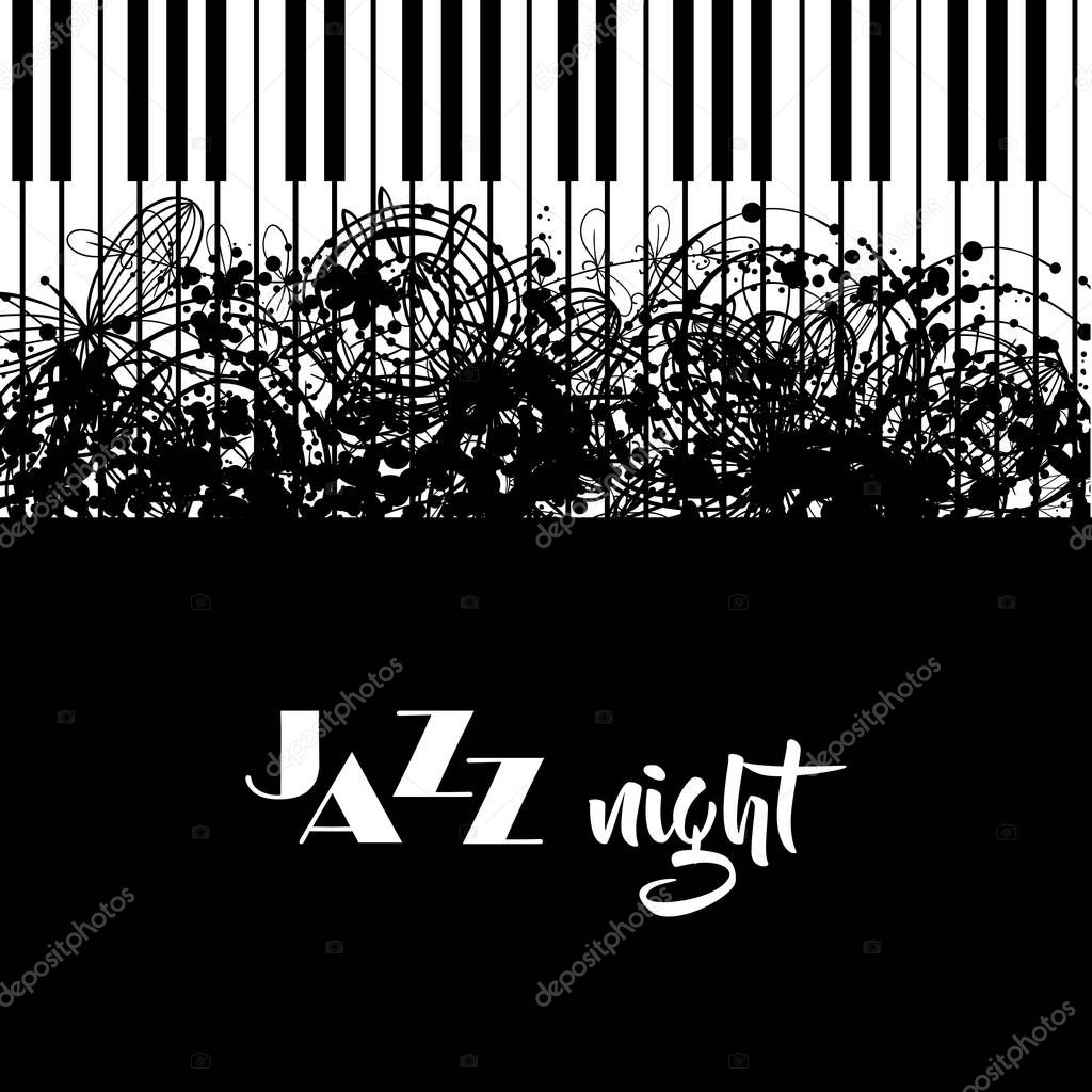 Jazz night poster design. Jazz cafe concept. Abstract piano keyboard. Musical creative invitation. Music vector illustration