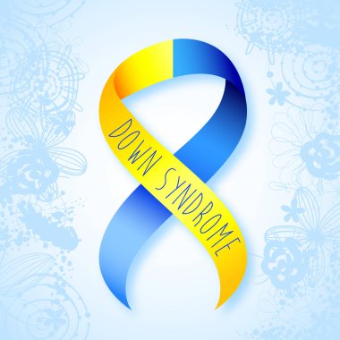 World Down Syndrome Day. Symbol of Down Syndrome. Yellow and blue ribbon. Medical vector illustration. Health care clipart