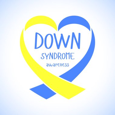 Dünya Down sendromu gün. Down sendromu sembolü. Sarı ve mavi şerit kalp. Tıp vektör çizim. Sağlık