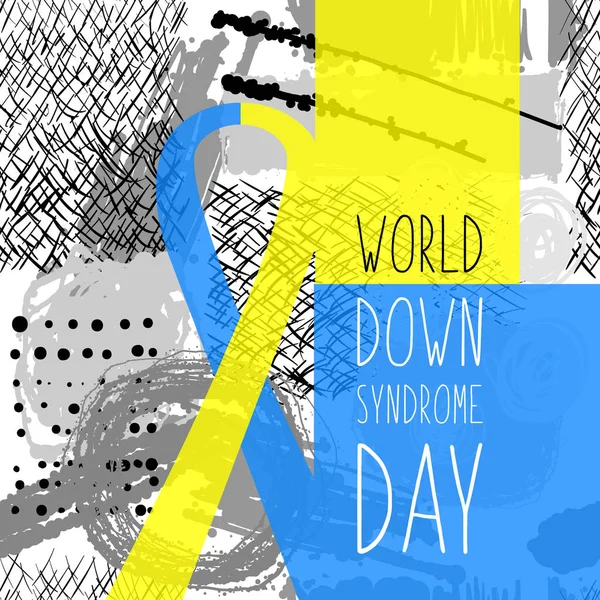 World Down Syndrome Day. Symbol för Downs syndrom. Gult och blått band. Medicinsk vektorillustration. Hälso-och sjukvård — Stock vektor