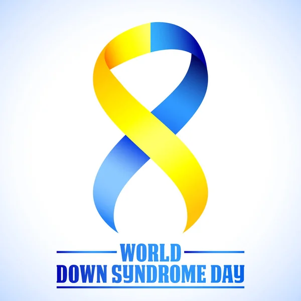 World Down Syndrome Day. Symbol för Downs syndrom. Gult och blått band. Medicinsk vektorillustration. Hälso-och sjukvård — Stock vektor