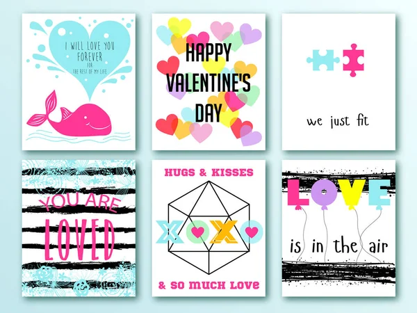 Feliz Dia dos Namorados. Conjunto de cartões românticos Valentim, convite, modelos de design de cartaz. Amor. —  Vetores de Stock