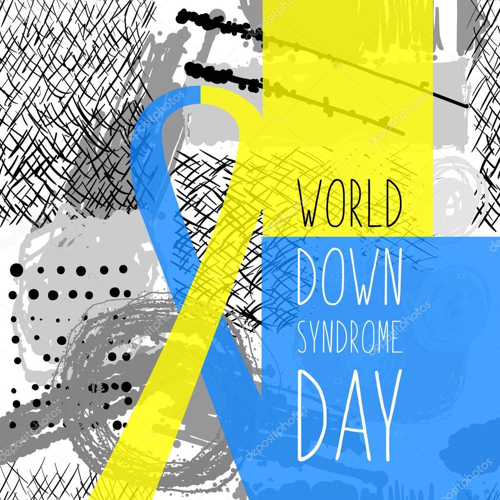World Down Syndrome Day. Symbol of Down Syndrome. Yellow and blue ribbon. Medical vector illustration. Health care