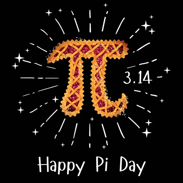 Buon Pi Day! Festeggia il Pi Day. Costante matematica. 14 marzo. 3.14. Rapporto di circonferenza di cerchi al suo diametro. Numero costante Pi. Torta di ciliegie — Vettoriale Stock