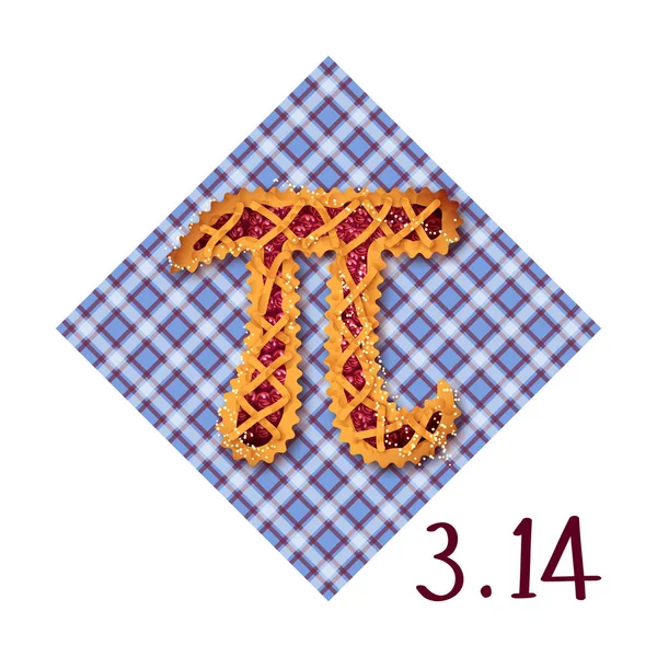 Feliz Dia do Pi! Comemore o Dia de Pi. Constante matemática. 14 de Março. 3.14. Razão de uma circunferência de círculos ao seu diâmetro. Número constante Pi. Torta de cereja —  Vetores de Stock