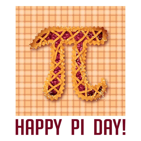 Gelukkig Pi-dag! Pi dag vieren. Wiskundige constante. 14 maart. 3.14. verhouding van de omtrek van een cirkels tot zijn diameter. Constante getal Pi. Kersen taart — Stockvector