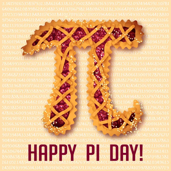 Buon Pi Day! Festeggia il Pi Day. Costante matematica. 14 marzo. 3.14. Rapporto di circonferenza di cerchi al suo diametro. Numero costante Pi. Torta di ciliegie — Vettoriale Stock