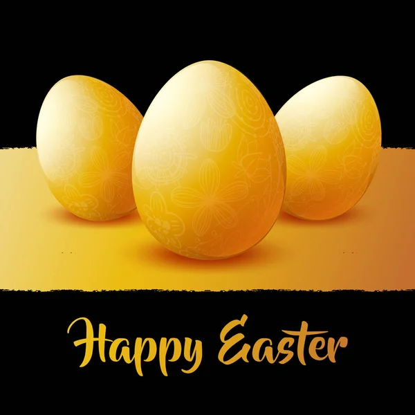 复活节快乐。黄金蛋。金黄的背景。庆祝活动。矢量图 — 图库矢量图片