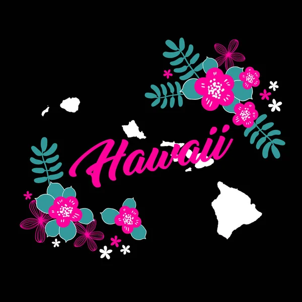 Hawaii staten karta kreativa vektor typografi bokstäver sammansättning med blommor. Designkoncept — Stock vektor