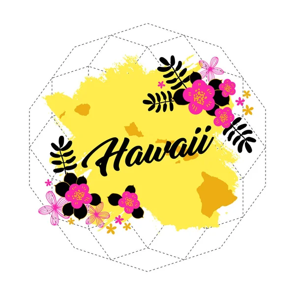 Hawaii State Map Creative Vector Typographie Lettrage Composition with flowers. Concept de conception — Image vectorielle