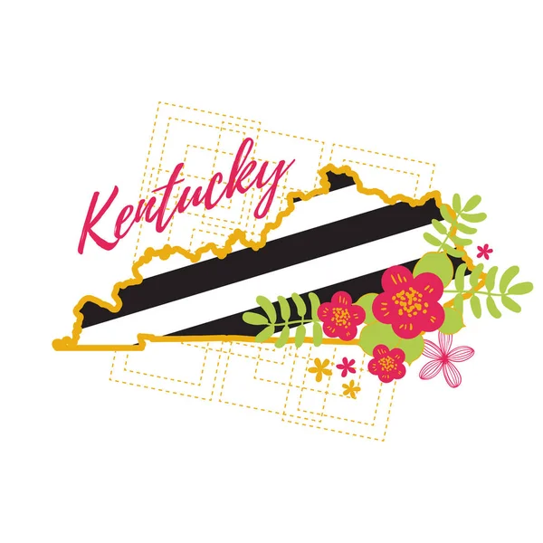 Kentucky státní mapa kreativní vektorové typografie nápis složení s květinami. Koncepce designu — Stockový vektor