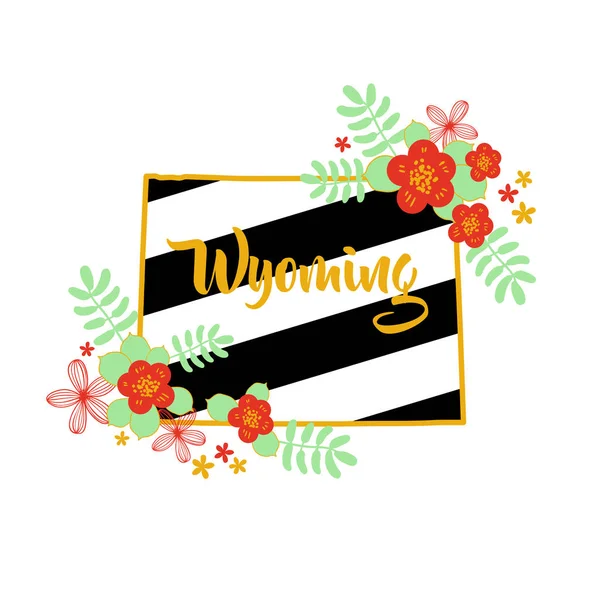 Wyoming State Map Creative Vector Typography Lettering Composition with flowers. Concepto de diseño — Archivo Imágenes Vectoriales