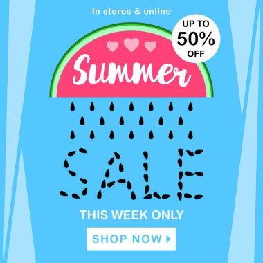 Karpuz ile yaz satış arka plan. Afiş, poster, afiş. %50 off, mağazalar şimdi. Vektör çizim şablonu