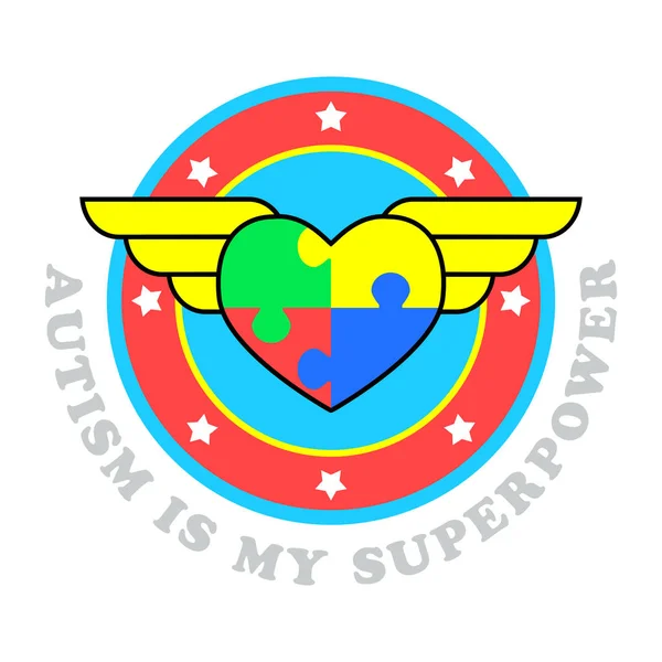 Otizm süper gücüm var. Dünya otizm farkındalık günü. Otizm sembolü. Tıbbi düz illüstrasyon. Sağlık. Kalpli bulmaca oluşan tasarlamak vektör