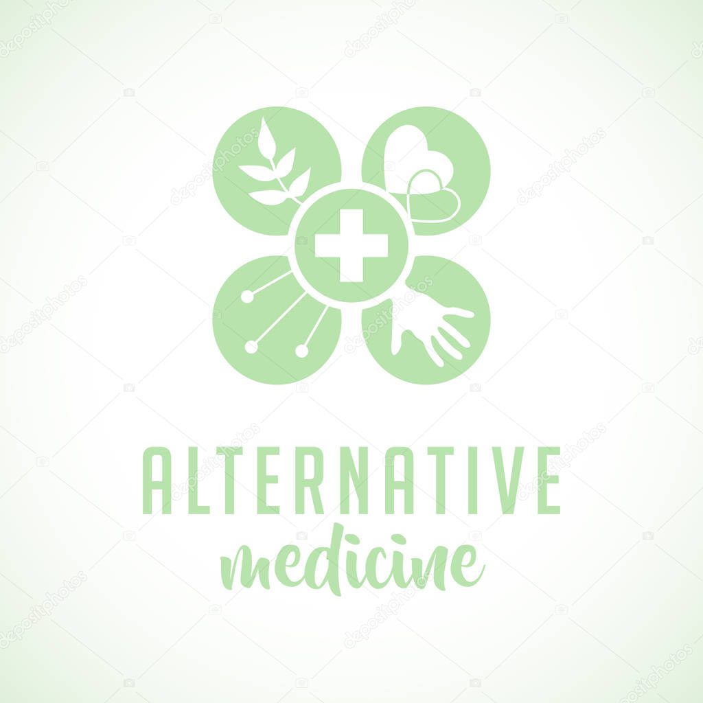 Alternative medicine logo, sign, icon. Chinese medicine. wellness, yoga, zen concept. Flat style. Holistic center, naturopathic, homeopathy, acupuncture, ayurveda, chinese medicine, womans health