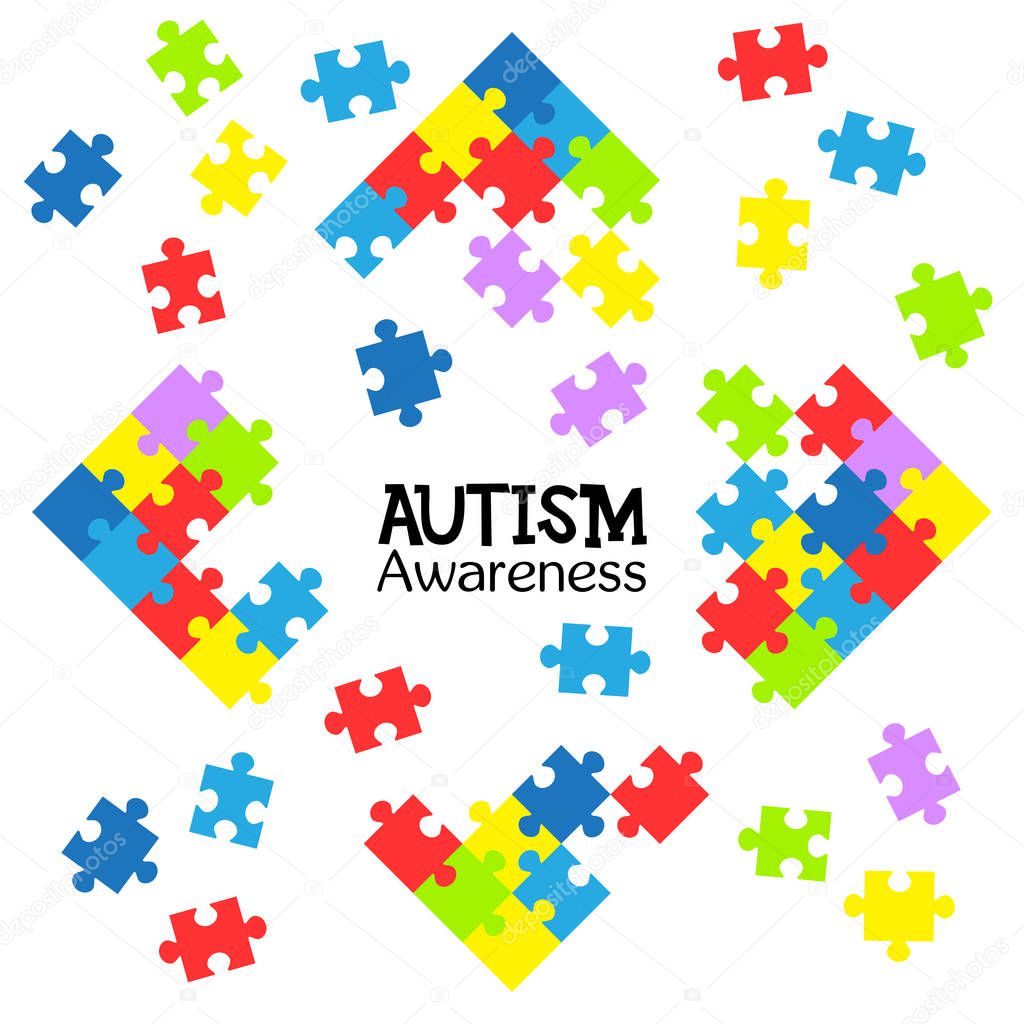 World autism awareness day. Colorful puzzles vector background. Symbol of autism. Medical flat illustration. Health care