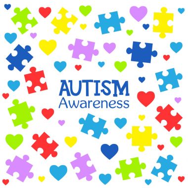 World autism awareness day. Colorful puzzles and hearts vector background. Symbol of autism. Medical flat illustration. Health care clipart