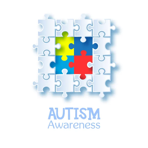 Giornata mondiale della consapevolezza dell'autismo. Colorato segno di progettazione vettoriale puzzle. Simbolo di autismo. Illustrazione medica piatta. Assistenza sanitaria — Vettoriale Stock