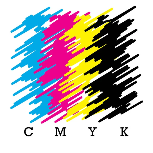 CMYK concepto de colores. Proveedor de tinta de impresora y tóner, impresoras de tipografía. Seguir imprimiendo ! — Vector de stock