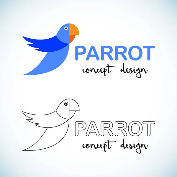 Papağan kuş simgesi, sembol, işareti. Şirket logo tasarım şablonu. Mavi Papağan düz ve çizgi stili vektör simgesi — Stok Vektör