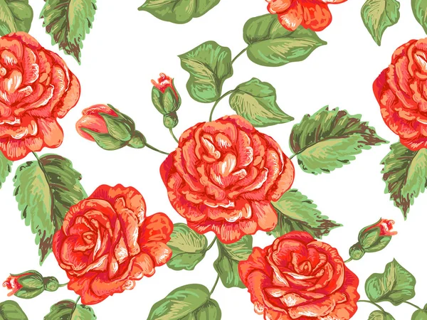 与玫瑰的无缝模式。上升的花艺设计矢量背景。完美的壁纸、 图案填充、 网页背景、 表面纹理、 纺织 — 图库矢量图片