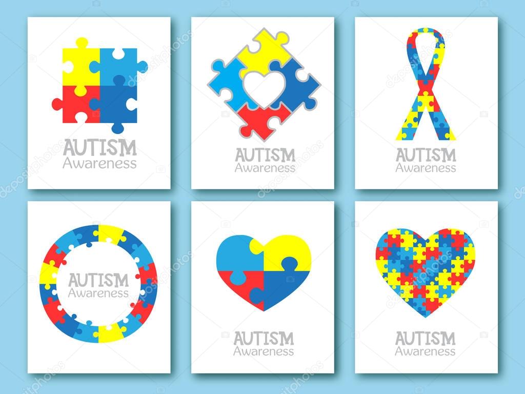 World autism awareness day. Colorful puzzle symbol of autism. Vector illustration. Medical flat illustration. Health care. Set of card, invitation, poster design template. Collection of design element