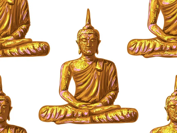 Бесшовный винтажный рисунок хиппи с сидящим Буддой. Тайский бог, йога дзен. Эзотерический фон идеально подходит для обоев, заполнения узоров, веб-страниц, текстуры поверхности, текстиля. Духовное искусство индийского буддизма — стоковый вектор