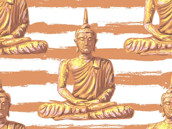 Bezproblémové vintage hippie vzorek s sedícího Buddhy. Thajské Boha, jóga zen. Esoterické pozadí jsou ideální pro výplň vzorkem, webové stránky, tapety, textilní struktura povrchu. Indický buddhismus duchovní umění — Stockový vektor